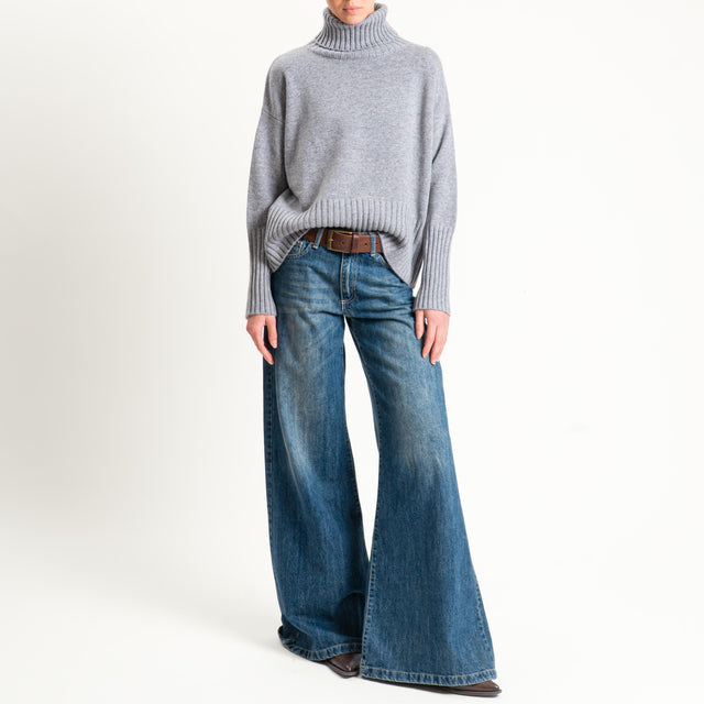 Tensione in-Maglia collo alto 100 % lana - grigio