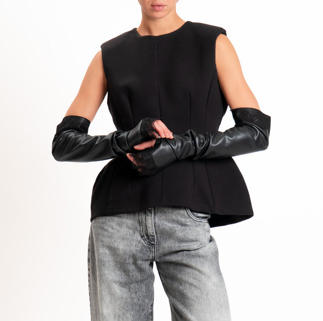 Tensione in-Top spalline manicotti similpelle - nero/nero