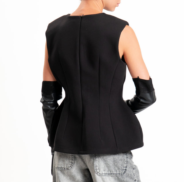 Tensione in-Top spalline manicotti similpelle - nero/nero