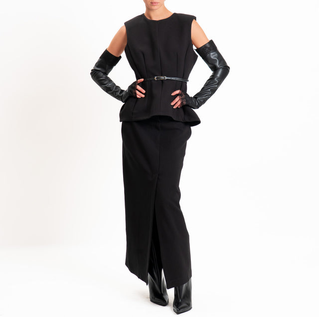 Tensione in-Top spalline manicotti similpelle - nero/nero