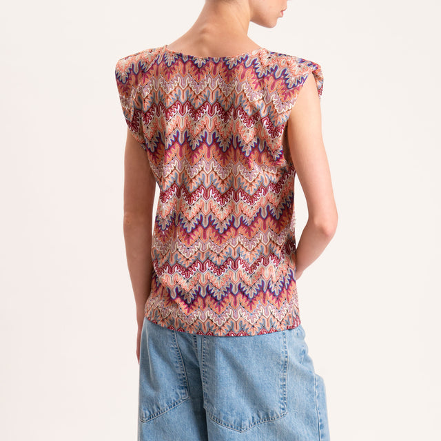 Tensione in-Blusa fantasia traforata - multicolor rosato