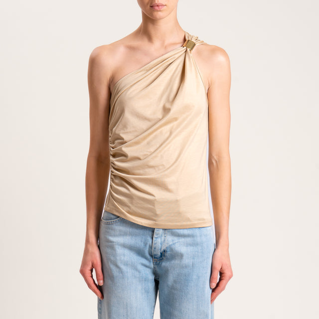 Top de un solo hombro con accesorio - Beige