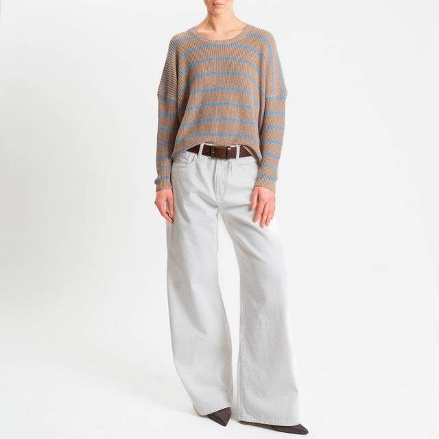 Tensione in-Maglia a righe girocollo coste inglesi - beige/azzurro