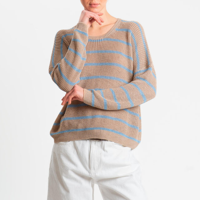 Tensione in-Maglia a righe girocollo coste inglesi - beige/azzurro