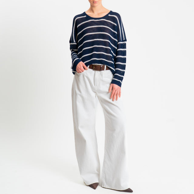 Tensione in-Maglia a righe girocollo coste inglesi - blu/panna