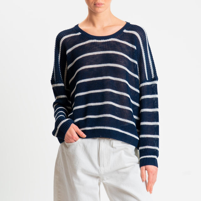 Tensione in-Maglia a righe girocollo coste inglesi - blu/panna