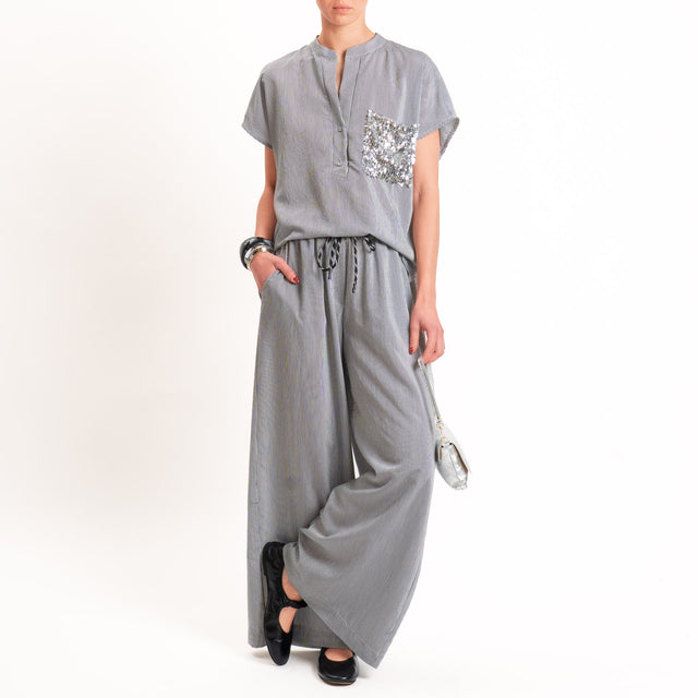 Tensione in-Pantalone a righe wide leg con coulisse - nero/bianco