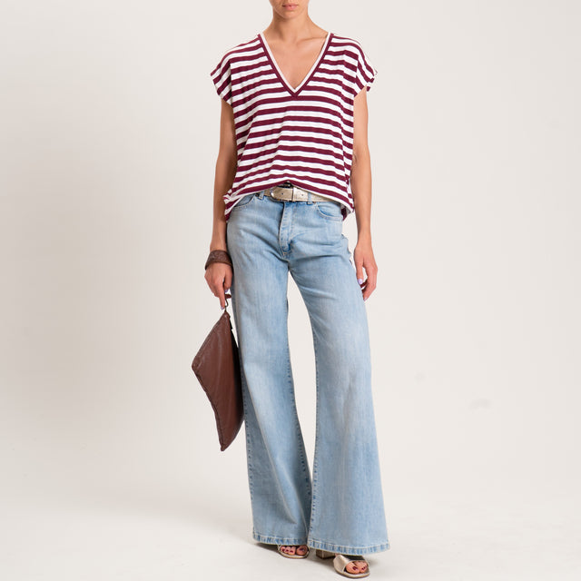 Tensione in-T-shirt jersey a righe scollo a v - latte/india