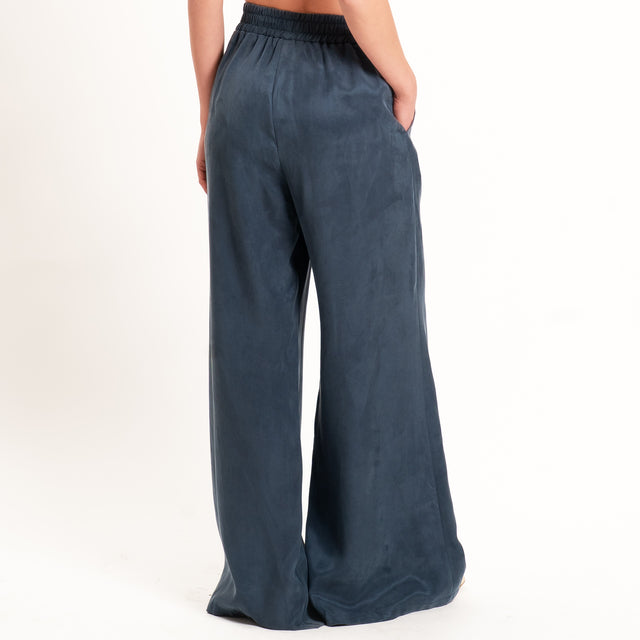 Tensione in-Completo top + pantalone tessuto cupro - blu