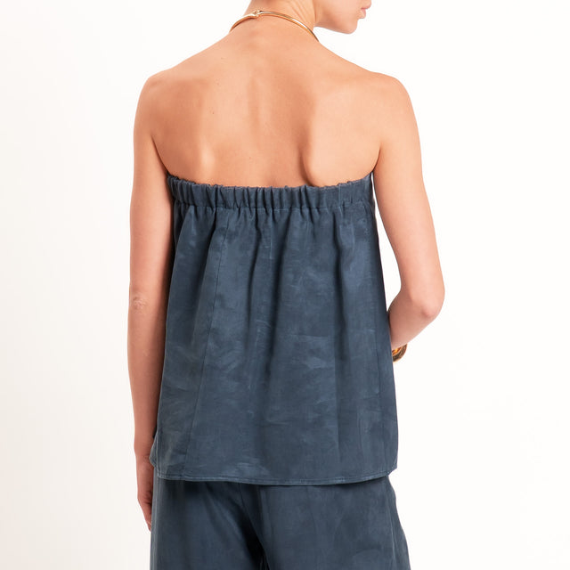 Tensione in-Completo top + pantalone tessuto cupro - blu
