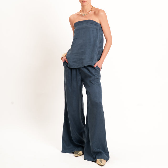 Tensione in-Completo top + pantalone tessuto cupro - blu