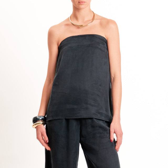 Tensione in-Completo top + pantalone tessuto cupro - nero