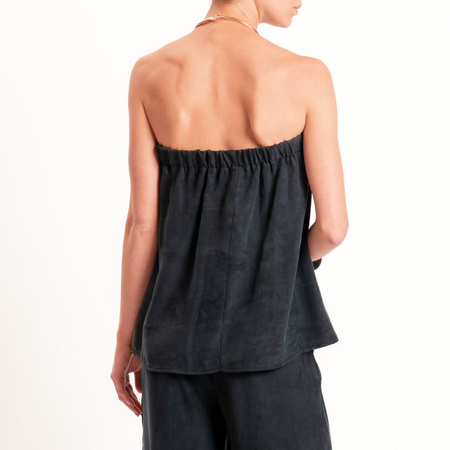 Tensione in-Completo top + pantalone tessuto cupro - nero