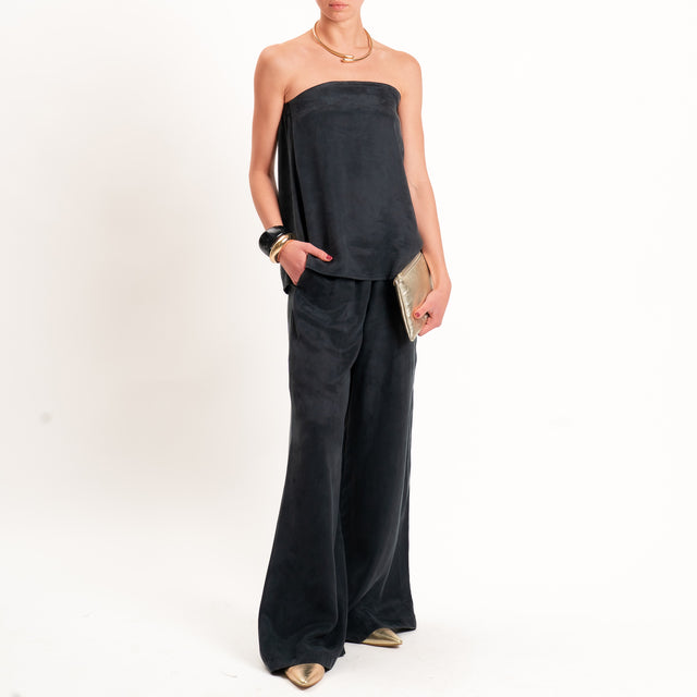 Tensione in-Completo top + pantalone tessuto cupro - nero