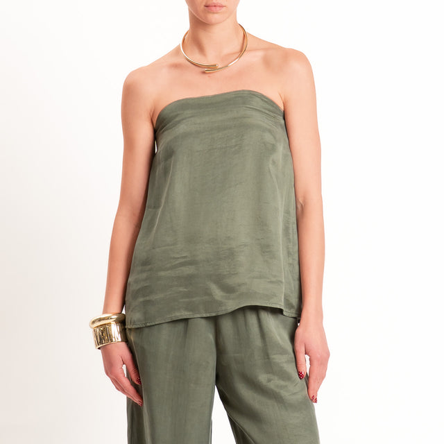 Tensione in-Completo top + pantalone tessuto cupro - militare