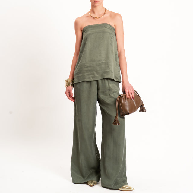 Tensione in-Completo top + pantalone tessuto cupro - militare