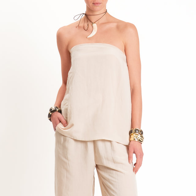 Tensione in-Completo top e pantalone misto lino - gesso