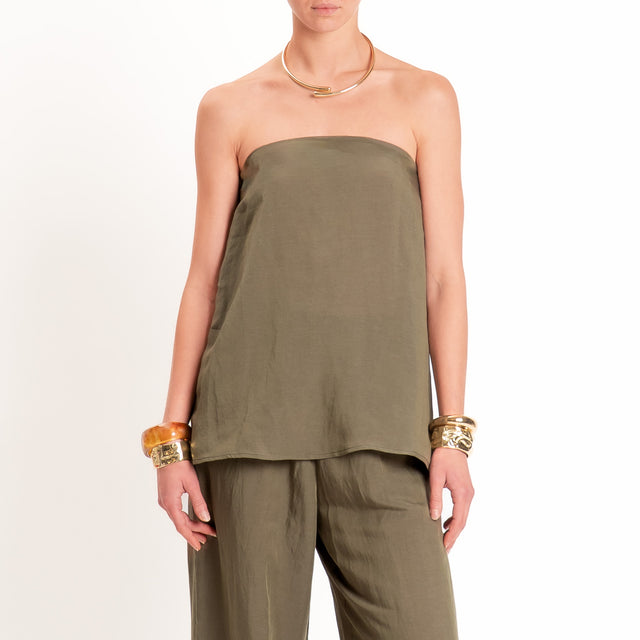 Tensione in-Completo top e pantalone misto lino - militare