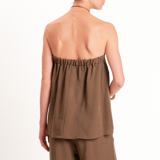 Tensione in-Completo top e pantalone misto lino - tabacco