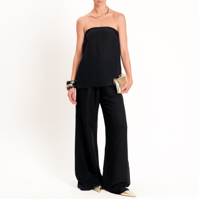 Tensione in-Completo top e pantalone misto lino - nero