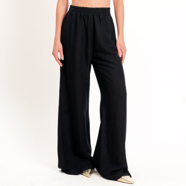 Tensione in-Completo top e pantalone misto lino - nero