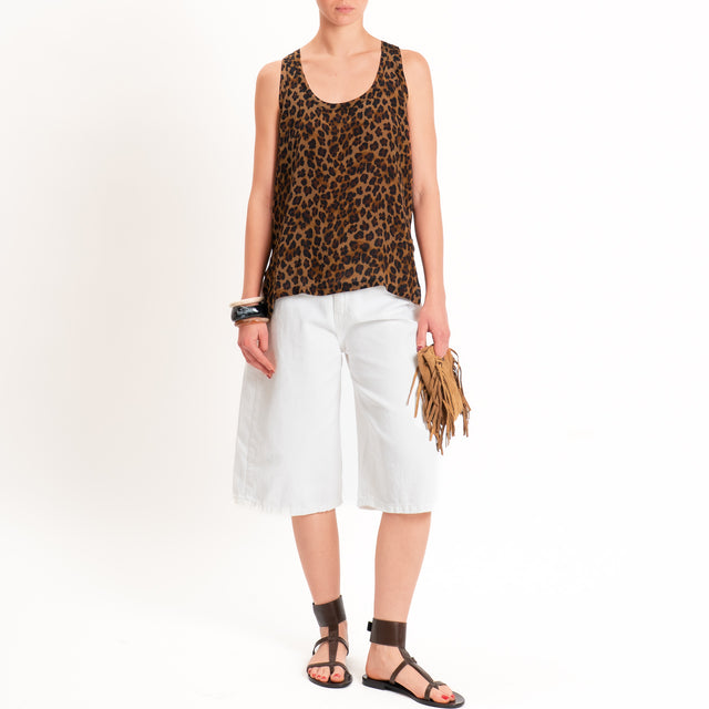 Tensione in-Top animalier spacchi laterali - tabacco/nero