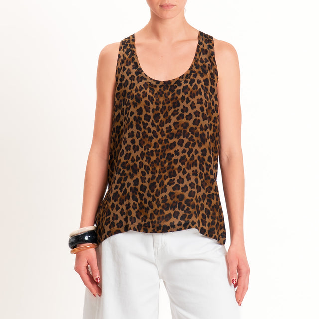 Tensione in-Top animalier spacchi laterali - tabacco/nero