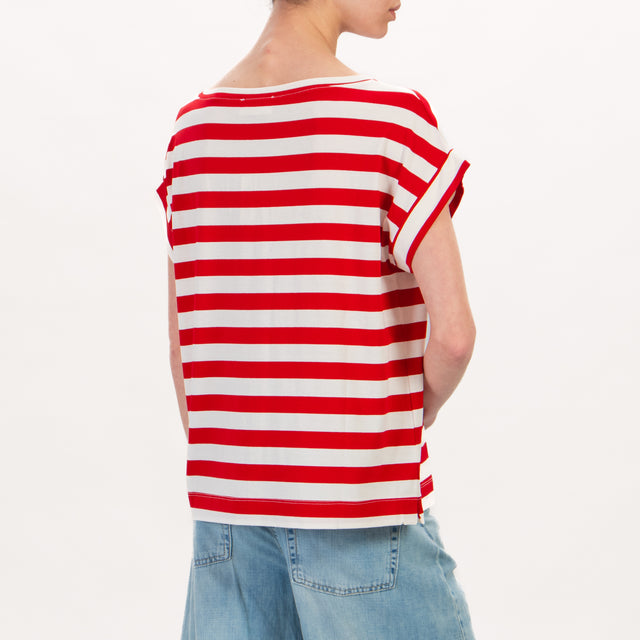 Vicolo-T-shirt jersey a righe - latte/rosso