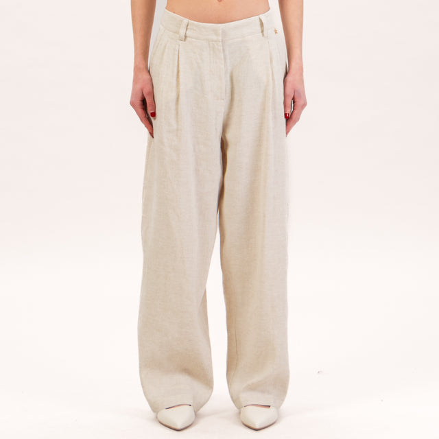 Souvenir-Pantalone misto lino con pinces - ecru'