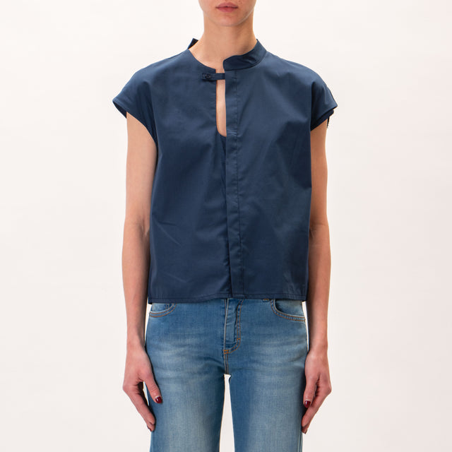 Souvenir-Camicia smanicata spacchi laterali - blu