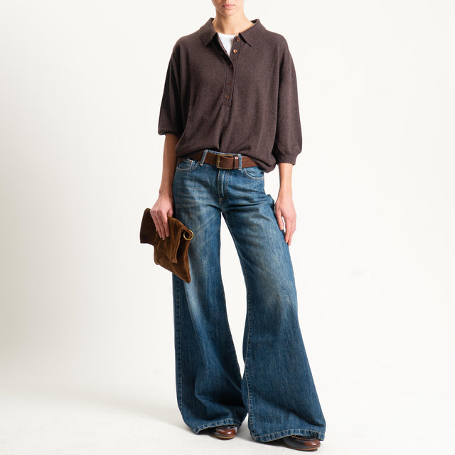 Vicolo-Maglia collo polo misto cashmere - moro