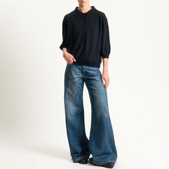 Vicolo-Maglia collo polo misto cashmere - nero