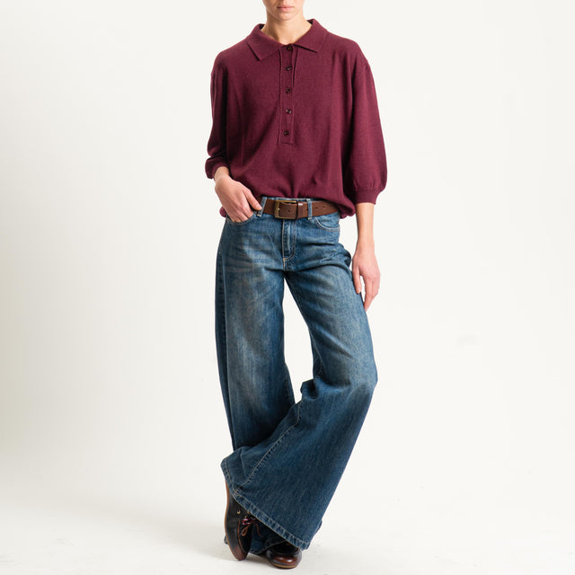 Vicolo-Maglia collo polo misto cashmere - vino