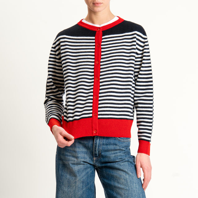 Vicolo-Cardigan a righe lana e cashmere - latte/nero/rosso
