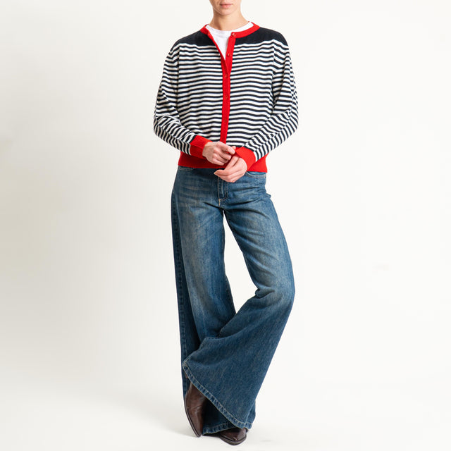Vicolo-Cardigan a righe lana e cashmere - latte/nero/rosso