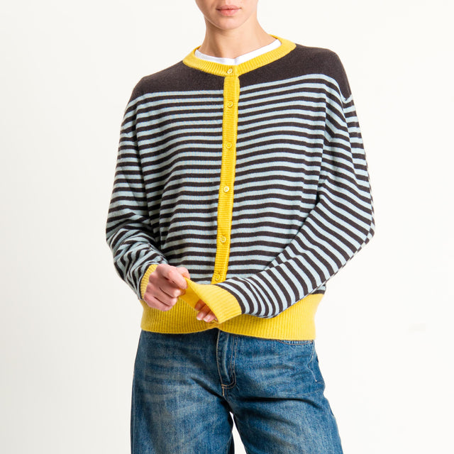 Vicolo-Cardigan a righe lana e cashmere - polvere/moro/giallo