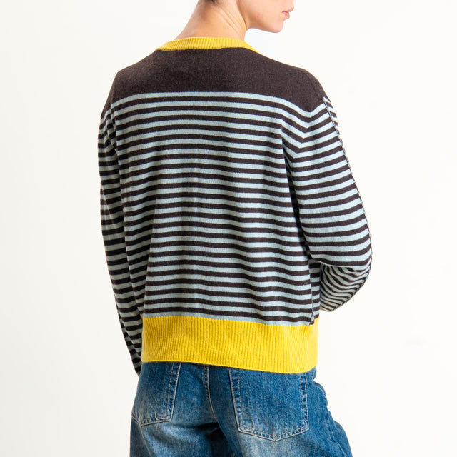 Vicolo-Cardigan a righe lana e cashmere - polvere/moro/giallo