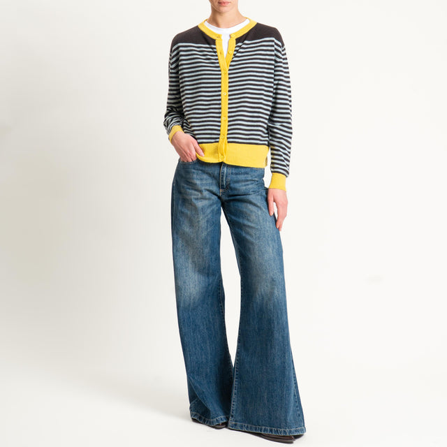 Vicolo-Cardigan a righe lana e cashmere - polvere/moro/giallo