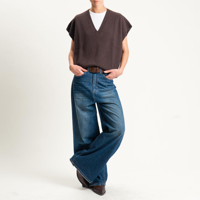 Vicolo-Maglia scollo v misto cashmere - moro