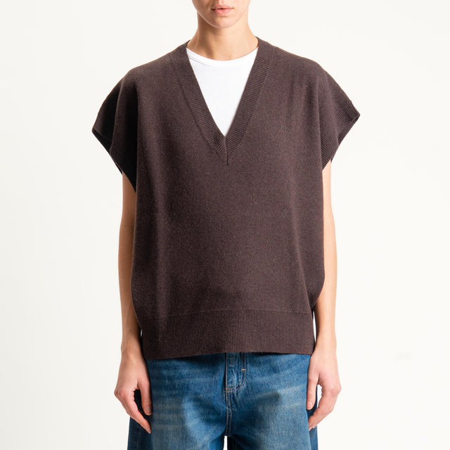 Vicolo-Maglia scollo v misto cashmere - moro