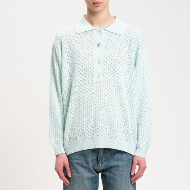Vicolo-Maglia collo pollo bottone gioiello - acqua