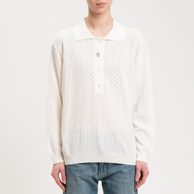 Vicolo-Maglia collo pollo bottone gioiello - burro