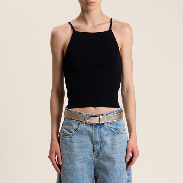 Vicolo-T-shirt in maglia fiocco dietro - nero