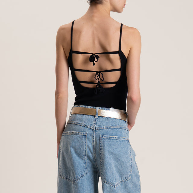 Vicolo-T-shirt in maglia fiocco dietro - nero