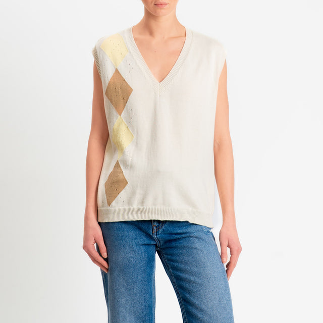 Vicolo-Gilet argyle - burro/yellow/biscotto