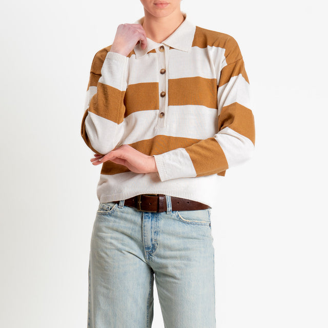 Vicolo-Maglia polo a righe - burro/cammello