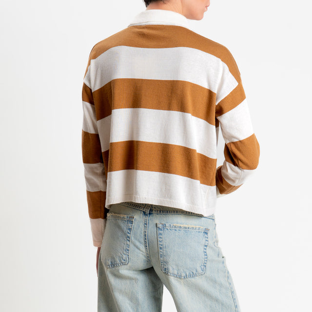 Vicolo-Maglia polo a righe - burro/cammello