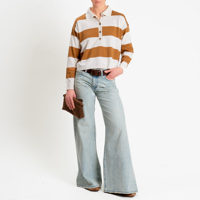 Vicolo-Maglia polo a righe - burro/cammello