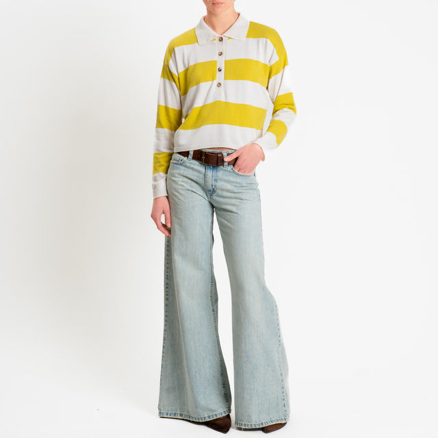 Vicolo-Maglia polo a righe - burro/olio