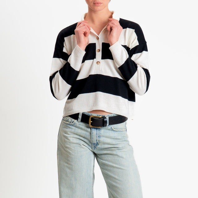 Vicolo-Maglia polo a righe - burro/nero